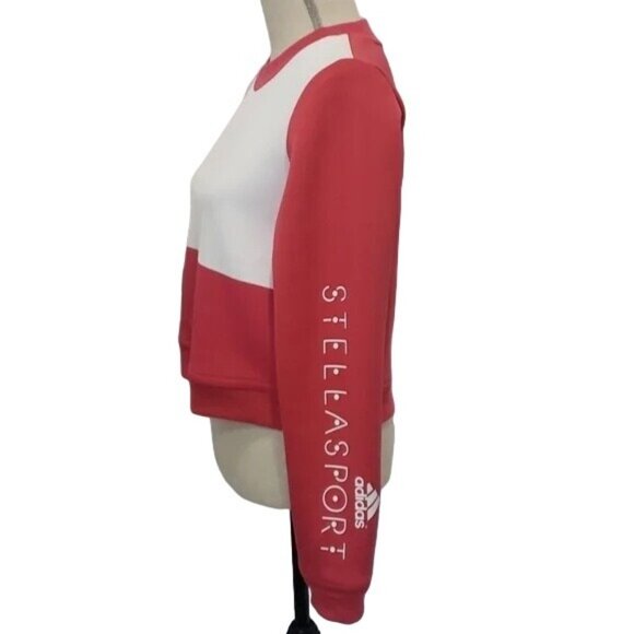 Adidas Stellasport Spacer Red Color Block Cropped Crewneck Sweatshirt - Picture 7 of 9